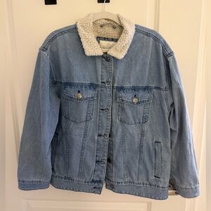 91 Cotton On Blue Denim Trucker Jean Jacket Faux Sherpa Collar/Cuffs